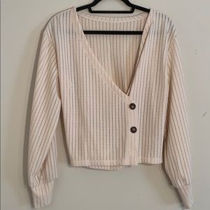 Cream 2 button long sleeve crop sweater